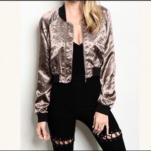 Layla ASOS studded metallic satin bomber jacket